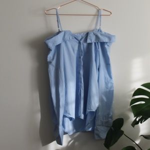 Light Blue, Off-The-Shoulder Button-Down